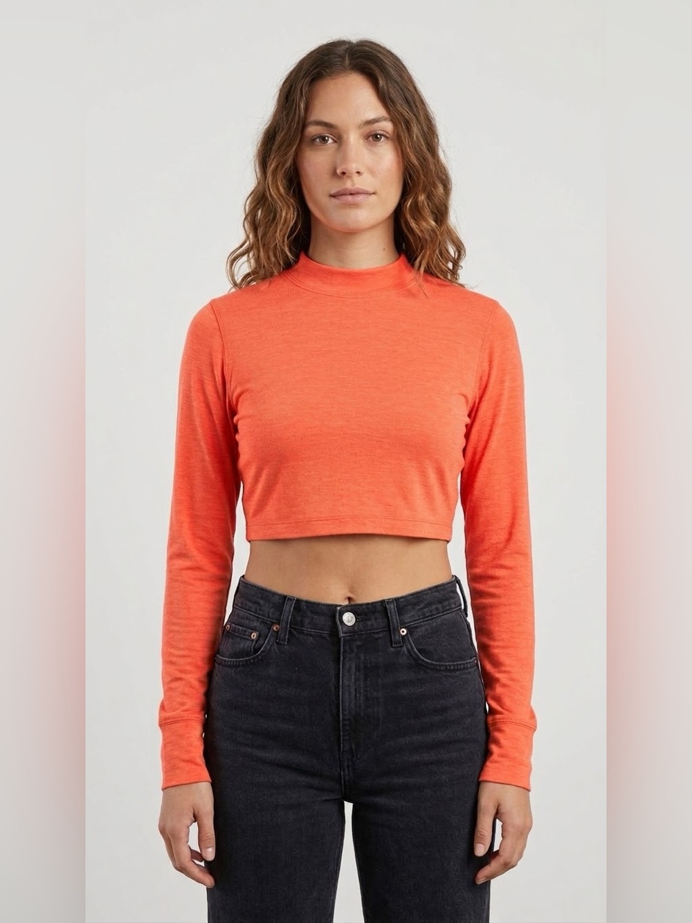 Vuori Cropped Mock-Neck Long Sleeve Top - Orange large